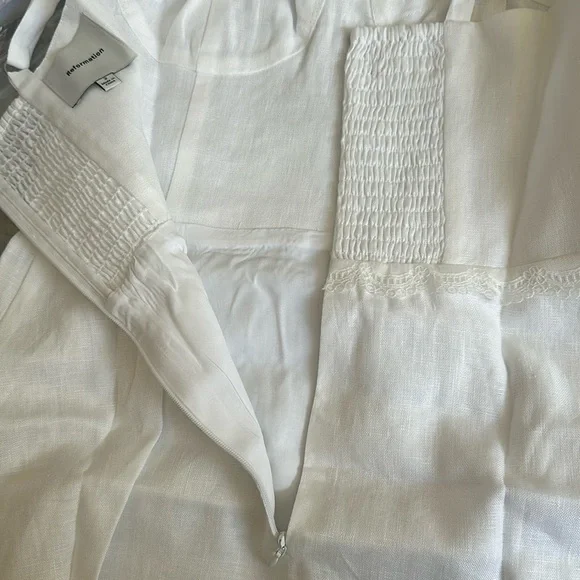 NEW Reformation Arya Mini Linen Dress Lace Detail Adjustable Straps White | sz 2 - Picture 9 of 14